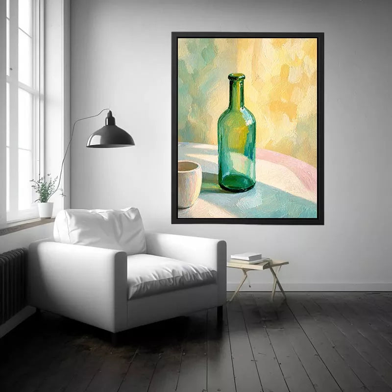 minimal pastel still life bottle painting Canvas Print canvas with soft light