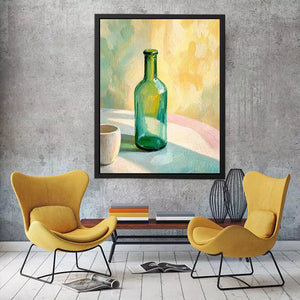 minimal pastel still life bottle painting Canvas Print canvas with soft light