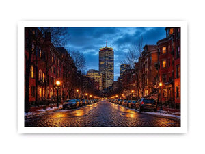 boston city street at night with lights and skyline Canvas Print canvas
