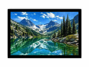 alpine mountain lake reflection landscape Canvas Print canvas with trees and peaks