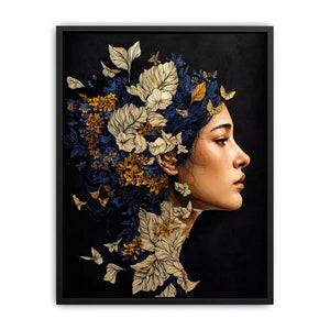 modern woman portrait with floral botanical elements luxury Canvas Print canvas