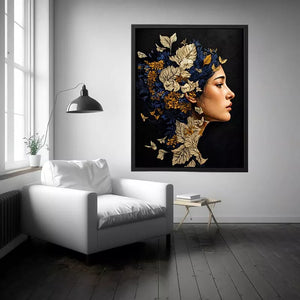 modern woman portrait with floral botanical elements luxury Canvas Print canvas