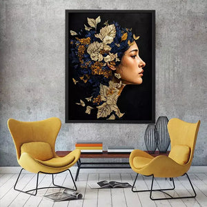 modern woman portrait with floral botanical elements luxury Canvas Print canvas