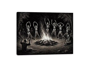 vintage skeleton dance around fire gothic Canvas Print canvas