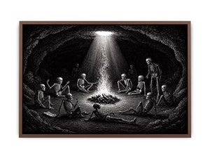 gothic skeleton ritual around fire vintage engraving Canvas Print canvas