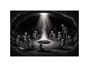 gothic skeleton ritual around fire vintage engraving Canvas Print canvas