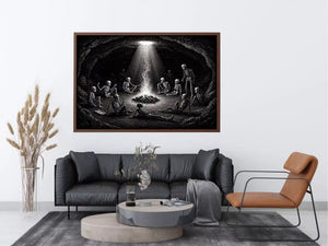gothic skeleton ritual around fire vintage engraving Canvas Print canvas