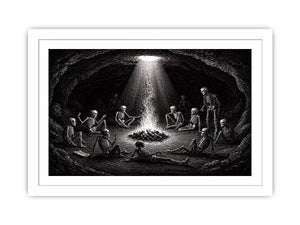 gothic skeleton ritual around fire vintage engraving Canvas Print canvas