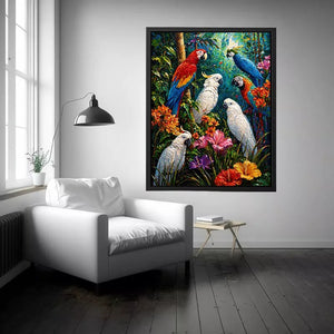 colorful tropical parrot painting Canvas Print canvas jungle birds vibrant textured artwork