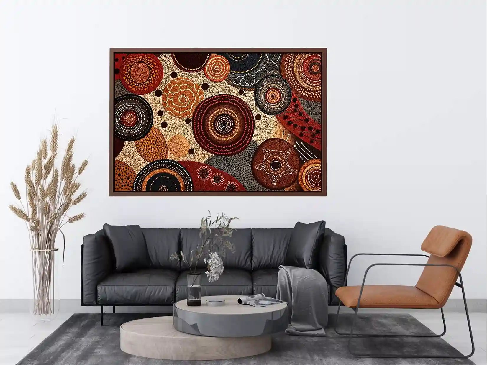 abstract earthy dot painting wall art canvas boho geometric pattern design