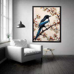 minimal bird blossom Canvas Print canvas elegant floral branch painting neutral decor