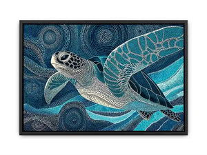 sea turtle ocean Canvas Print canvas blue coastal marine decor abstract waves