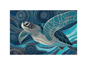 sea turtle ocean Canvas Print canvas blue coastal marine decor abstract waves