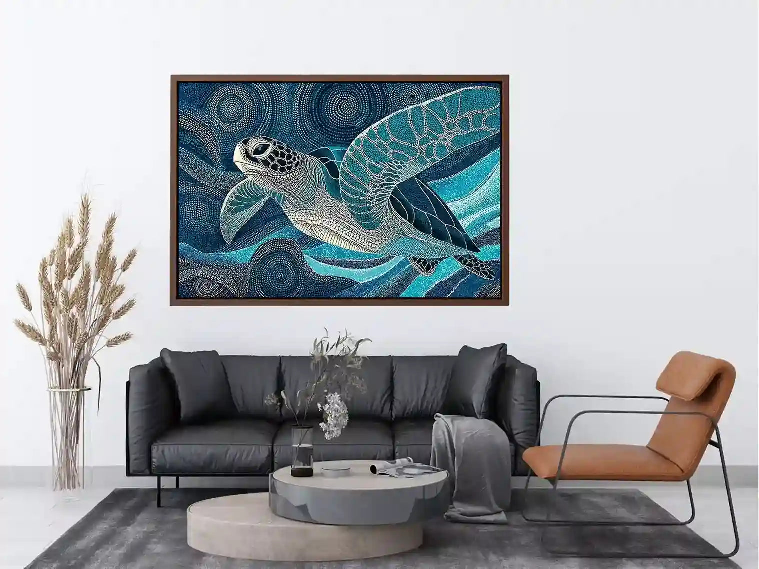 sea turtle ocean Canvas Print canvas blue coastal marine decor abstract waves