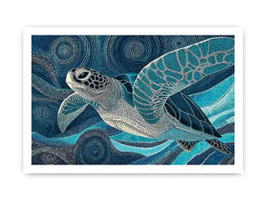 sea turtle ocean Canvas Print canvas blue coastal marine decor abstract waves