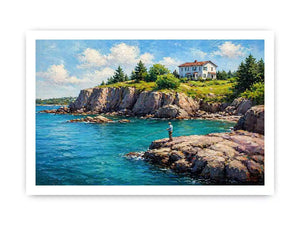 coastal fishing scene Canvas Print canvas turquoise ocean cliff landscape painting