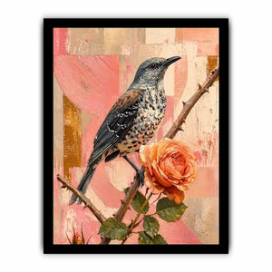 modern bird and rose Canvas Print canvas floral botanical painting pink decor