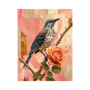 modern bird and rose Canvas Print canvas floral botanical painting pink decor