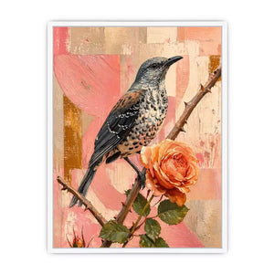 modern bird and rose Canvas Print canvas floral botanical painting pink decor