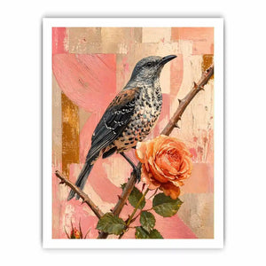 modern bird and rose Canvas Print canvas floral botanical painting pink decor
