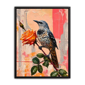 bird and rose Canvas Print canvas floral botanical painting modern peach decor