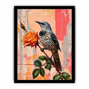 bird and rose Canvas Print canvas floral botanical painting modern peach decor
