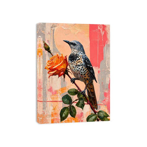 bird and rose Canvas Print canvas floral botanical painting modern peach decor