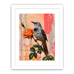 bird and rose Canvas Print canvas floral botanical painting modern peach decor
