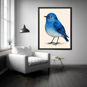 Minimalist blue bird illustration Canvas Print, modern nature decor