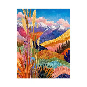 Colorful abstract mountain landscape Canvas Print with florals, modern decor
