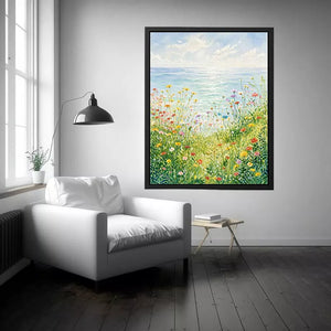 Soft wildflower meadow landscape Canvas Print with pastel tones, calming decor