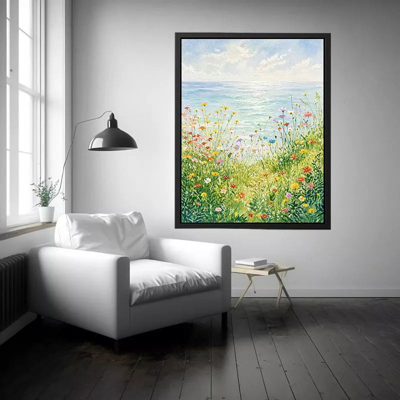 Soft wildflower meadow landscape Canvas Print with pastel tones, calming decor