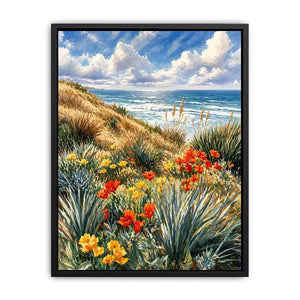 Coastal wildflower ocean landscape Canvas Print, serene beach decor