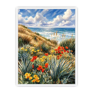 Coastal wildflower ocean landscape Canvas Print, serene beach decor