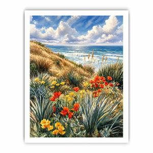 Coastal wildflower ocean landscape Canvas Print, serene beach decor