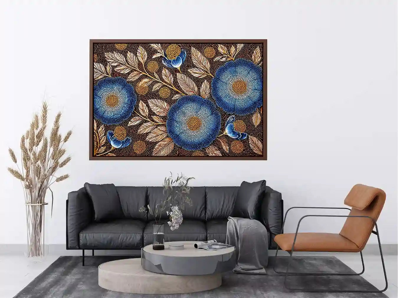 Blue floral dot pattern botanical Canvas Print, modern elegant decor