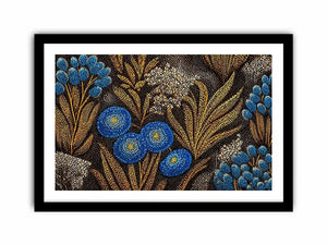 Blue and gold botanical dot pattern Canvas Print, luxury modern decor
