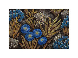 Blue and gold botanical dot pattern Canvas Print, luxury modern decor