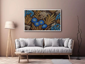 Blue and gold botanical dot pattern Canvas Print, luxury modern decor