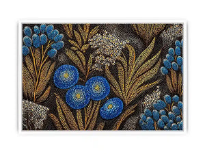 Blue and gold botanical dot pattern Canvas Print, luxury modern decor