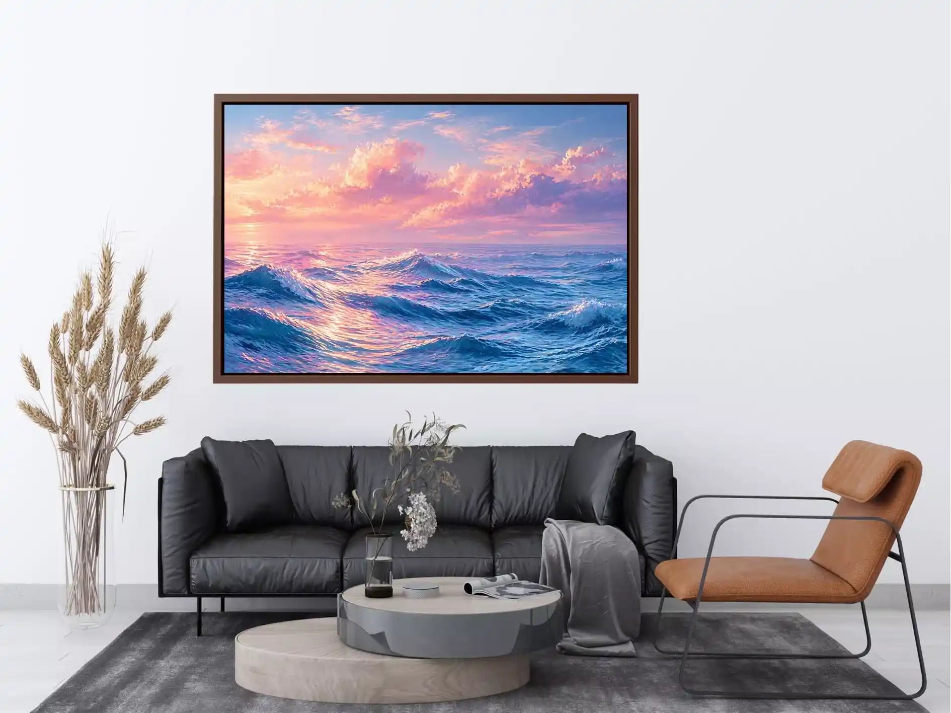 Pastel ocean waves Canvas Print with dreamy sky, calming coastal decor
