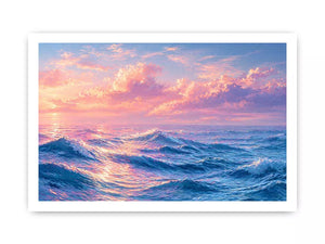 Pastel ocean waves Canvas Print with dreamy sky, calming coastal decor