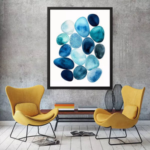 Minimalist blue pebble watercolor Canvas Print, coastal modern decor