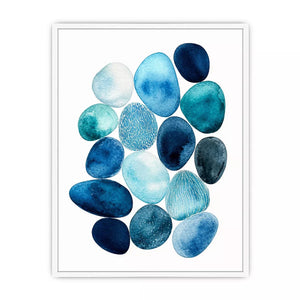 Minimalist blue pebble watercolor Canvas Print, coastal modern decor
