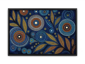 abstract blue gold dot painting, luxury botanical dot Canvas Print, modern geometric dot Canvas Print, blue gold textured abstract artwork