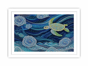 teal ocean turtle Canvas Print, coastal turtle canvas painting, abstract ocean sea life artwork, marine turtle dot painting