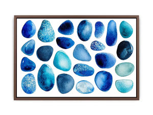 blue watercolor stones wall art, minimalist abstract blue shapes canvas, modern scandinavian watercolor artwork, neutral blue abstract wall decor