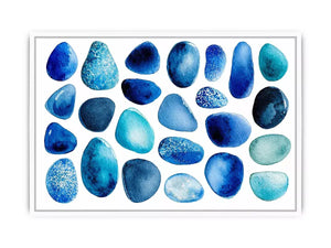 blue watercolor stones wall art, minimalist abstract blue shapes canvas, modern scandinavian watercolor artwork, neutral blue abstract wall decor