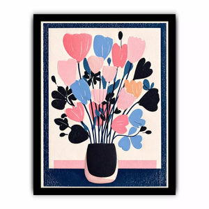 pastel floral vase Canvas Print, minimalist flower illustration canvas, modern scandinavian floral artwork, pink blue flower wall decor