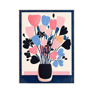 pastel floral vase Canvas Print, minimalist flower illustration canvas, modern scandinavian floral artwork, pink blue flower wall decor